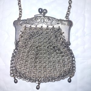 1888 Vintage Handmade German Silver Metal Mesh Purse